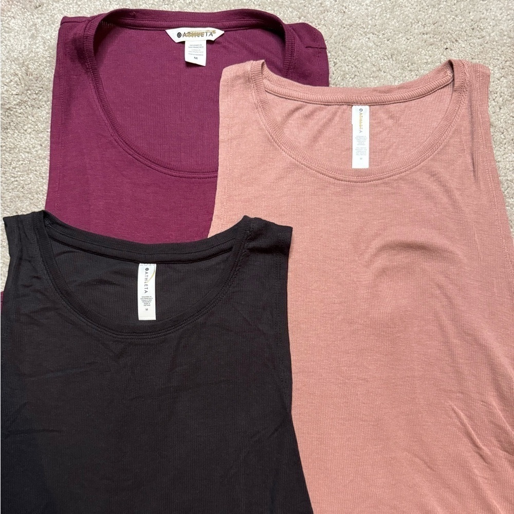 ATHLETA Bundle Set of 3 Softest Well Rested Rib Sleep Tank Burgundy Black Pink M - Picture 9 of 9